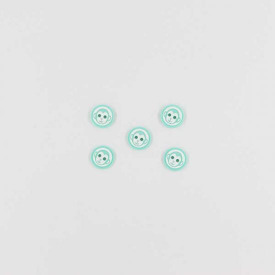 Maymun Baskılı Bebe Düğme(5 Ad.)-Su Yeşili-No:6