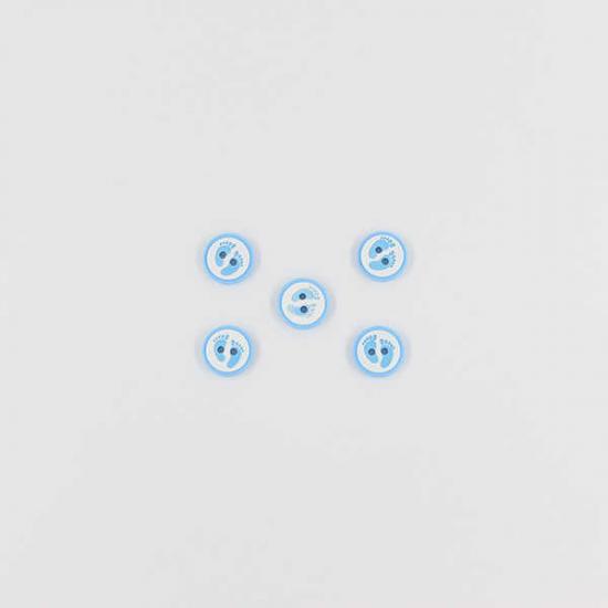 Ayak İzi Baskılı Bebe Düğme(5 Ad.)-Mavi-No:3
