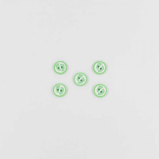 Ayak İzi Baskılı Bebe Düğme(5 Ad.)-Yeşil-No:4